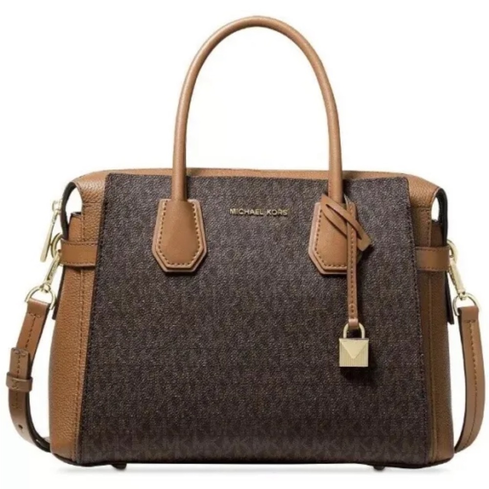 Michael Kors Mercer Belted Signature Brown/Gold Satchel